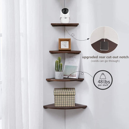Wood Corner Shelves, Sunlife 7 inch, Rustic Walnut, 1PCS, Floating Wall, Round End, Wall Mounted Shelving, Speaker Display Bookshelves, Decor Accents, Bathroom