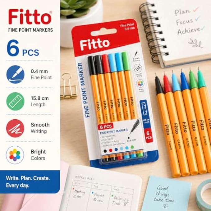120 Pieces Fine Point Markers (6-Piece Assorted Colors Pens with 0.4 mm Precision Tips for Writing – Drawing – Journaling and Sketching)