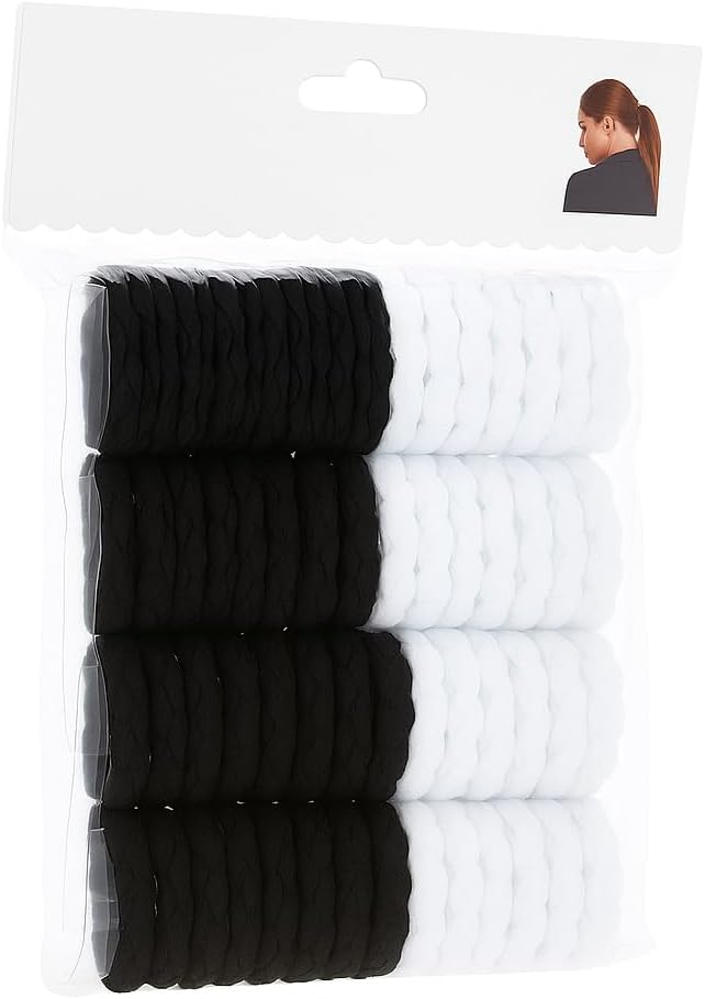 144 Pieces 60pcs Thick Seamless Cotton Hair Ties for Women (Black and White Ponytail Holders)