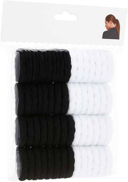 60pcs Thick Seamless Cotton Hair Ties for Women, Black and White Ponytail Holders