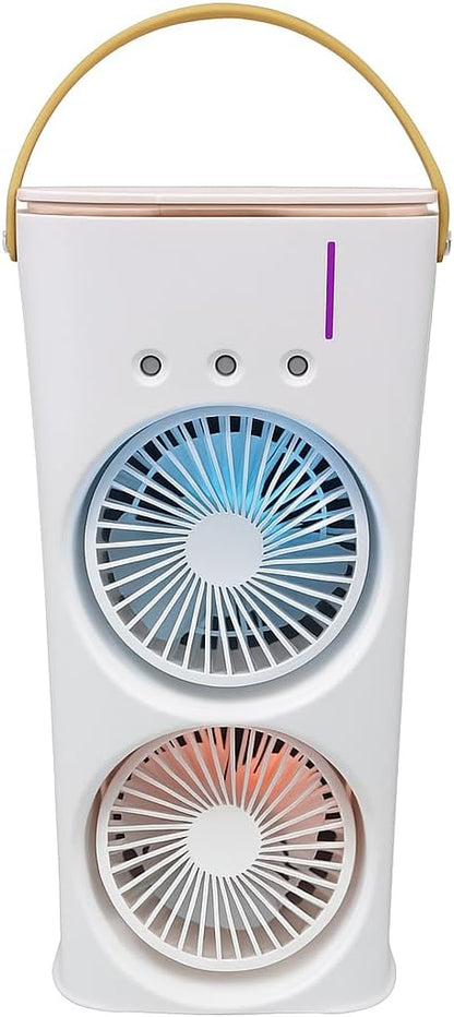 Portable Air Cooler with Humidifying Fan - Mini AC Unit, 3 Speeds, 7 LED Lights, USB Powered, Compact & Quiet for Office, Bedroom, Dorm, Outdoor Use - Evaporative Air Cooler for Personal Cooling