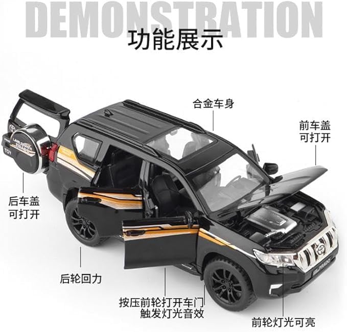 72 Pieces 1:32 Scale Mitsubishi Pajero SUV Metal Car Toys with Sound & Light for Children (Black – Die-cast Toy Car – Realistic Features – Durable – Perfect for Kids – Gift for Boys and Girls)