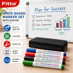 120 Pieces Whiteboard Marker Sets with Duster (4 Low-Odor Bullet Tip Dry Erase Markers in Blue – Red – Black and Green for Office – Home and Classroom)