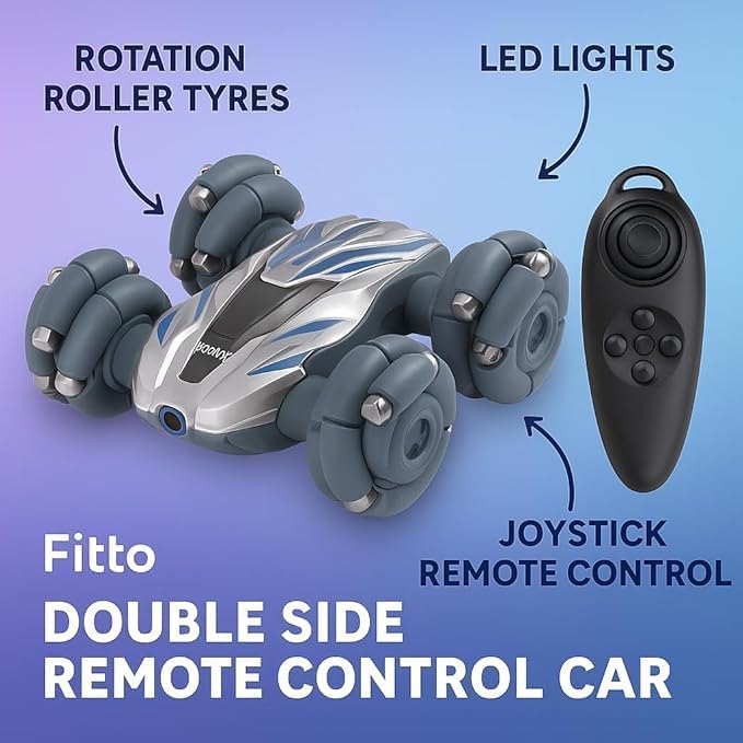 Double Side Remote Control Car with Rotation Roller Tyres, LED Lights, and Joystick Remote Control