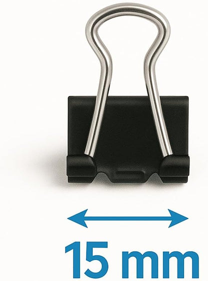 Binder Clips - Heavy Duty Metal Clamps for Organizing Papers, Files, Office Supplies, and Schoolwork - Durable, Reusable, Ideal for Home, Office, and Classroom Use (12Pcs 15mm, Black)