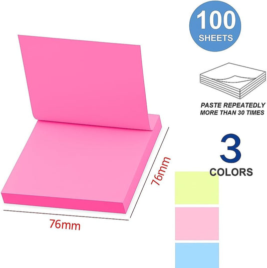 Sticky Notes 100 Sheets 76mm x 76mm Assorted Colors for Office and School