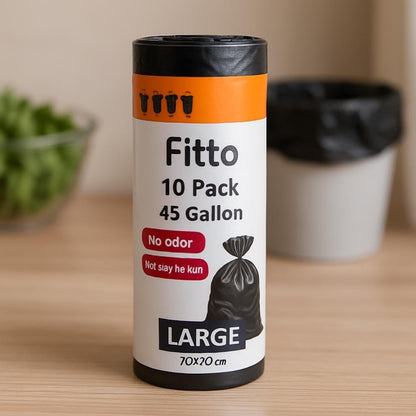 10 Pack 45 Gallon Black Garbage Bags, 70x90cm Heavy Duty Trash Bags