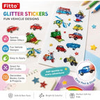 240 Pieces Glitter Vehicle Stickers (Assorted Sparkly Cars – Trains – Boats and Aircraft Peel-and-Stick Craft Decorations for Books – Cards and Projects)
