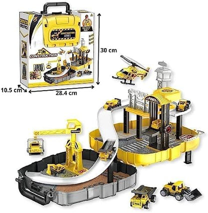 Construction backpack playset Vehicles for Kids - Engineering Construction, Helicopter, Bulldozer, Mixer Toy Great Gifts for 3 to 8+ year old Kids, Yellow