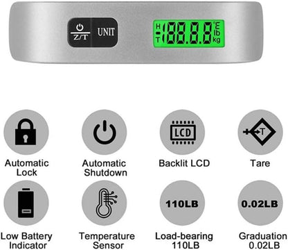Portable Hanging Digital Scale, 50kg, LCD Digital Display, Mini Electronic, Fishing Luggage Scale
