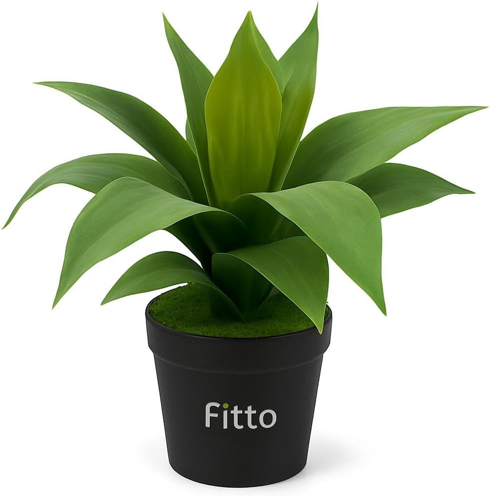 Small Artificial Plant with Long Green Leaves in Black Pot