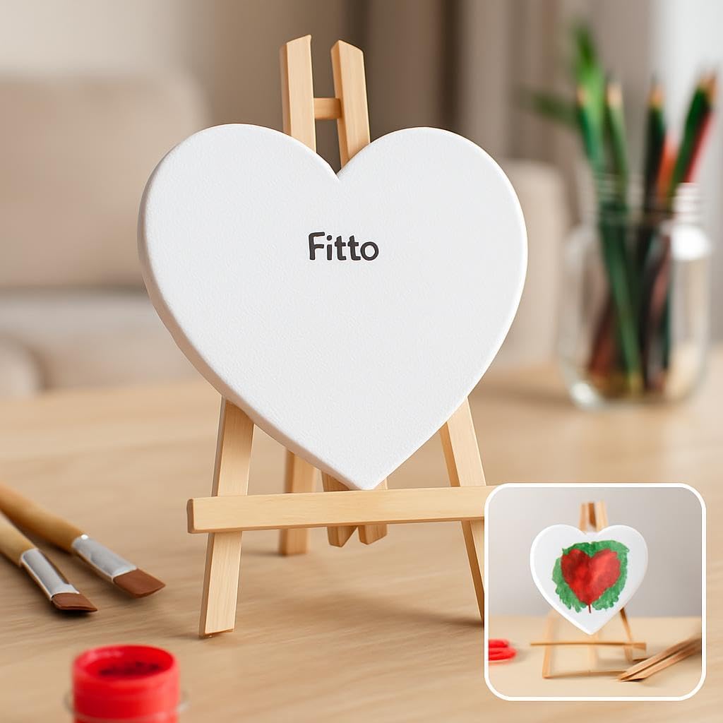 96 Pieces Heart Shaped Canvas (15x15cm with Wooden Easel Stand 21x15cm)