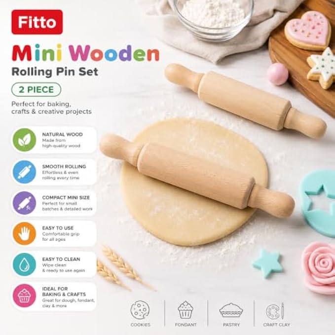 144 Pieces Mini Wooden Rolling Pin Sets (2-Piece 24 cm Smooth Rolling Tools with Easy-Grip Handles for Dough – Fondant – Cookies and Crafts)