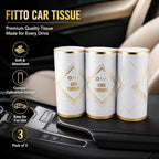 120 Pieces Car Tissue Canisters (3-Pack Soft Absorbent Tissues in Compact Cup Holder Containers – White and Gold)