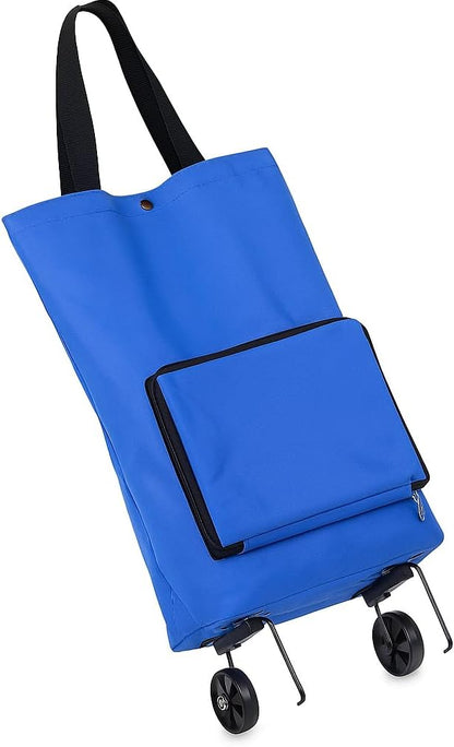Blue Shopping Bag with Wheels – Large Capacity Rolling Grocery Cart, Foldable & Lightweight, Durable, Ideal for Shopping, Travel, and Outdoor Use