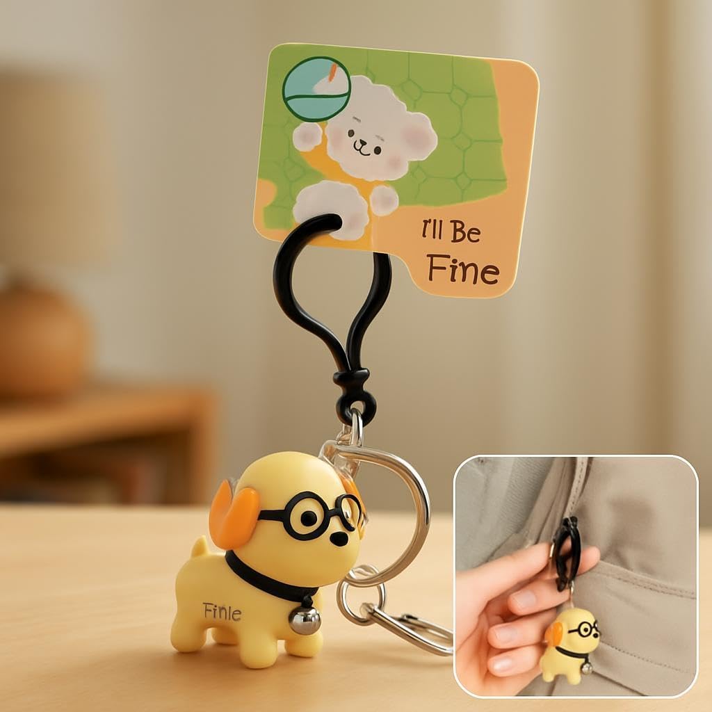 Silicone Keychain - Funny Dog with Glasses, Yellow