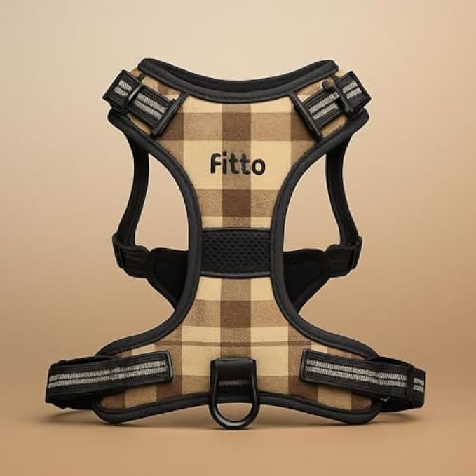 Pet Harness Brown XL 41x31cm - Adjustable Dog & Cat Harness Vest for Walking & Training