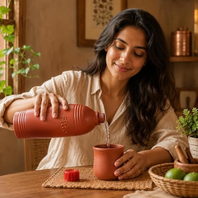 72 Pieces Natural Clay Water Bottles (1000 ML – Traditional Earthen Drinking Bottle with Cap – Reusable Eco-Friendly Cool Water Bottle for Home – Office and Daily Hydration)