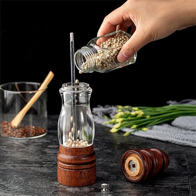 72 Pieces 8" Acacia Wood Salt or Pepper Grinders (Adjustable Ceramic Core with Acrylic Display for Kitchen – Home – and Restaurant)