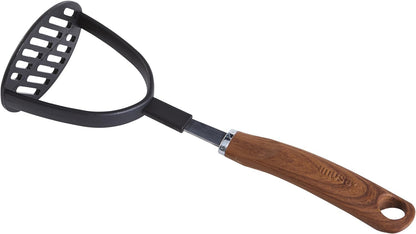 Bean Masher with Wood Look Handle – Durable Black Nylon Head, Soft Touch Grip, Non-Scratch for Enamel, Ceramic & Nonstick Cookware – Ideal for Everyday Use