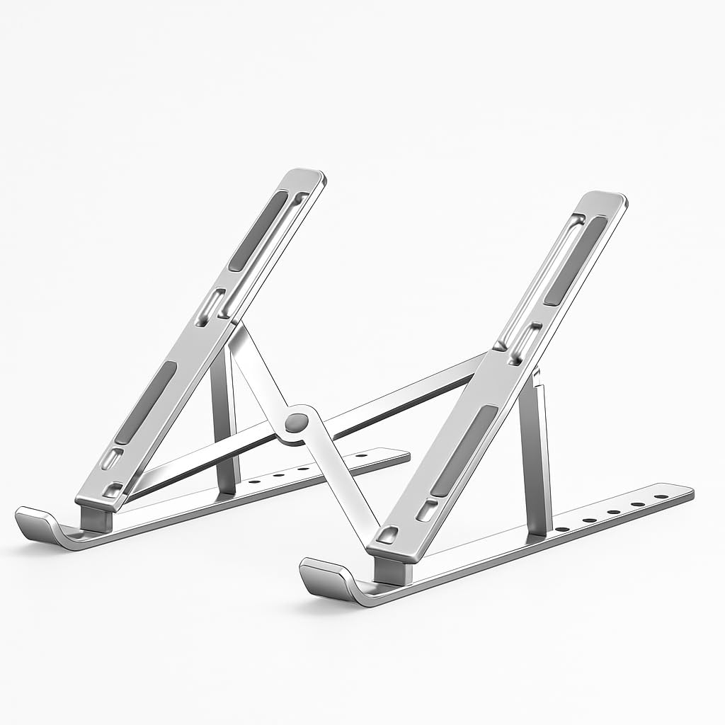 Adjustable Aluminum Laptop Stand for Desk – Foldable Portable Riser with ABS+Silicone, Ventilated Cooling, Ergonomic Holder for 10-15.6" Laptops & Tablets, Sturdy & Lightweight