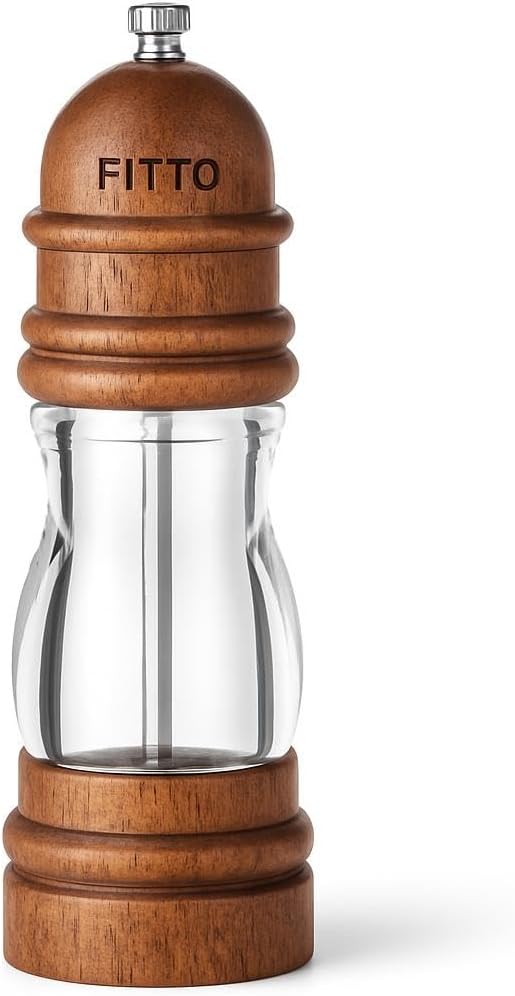 8" Acacia Wood Salt or Pepper Grinder – Adjustable Ceramic Core with Acrylic Display for Kitchen, Home, and Restaurant