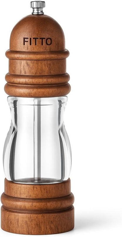 8" Acacia Wood Salt or Pepper Grinder – Adjustable Ceramic Core with Acrylic Display for Kitchen, Home, and Restaurant