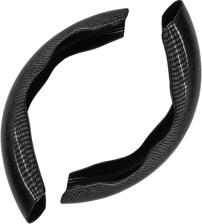 Sporty Half Steering Wheel Cover – Rubber, Non-Slip, Breathable & Odorless, Universal Fit, with Pattern, Black (Set of 2 Pieces)