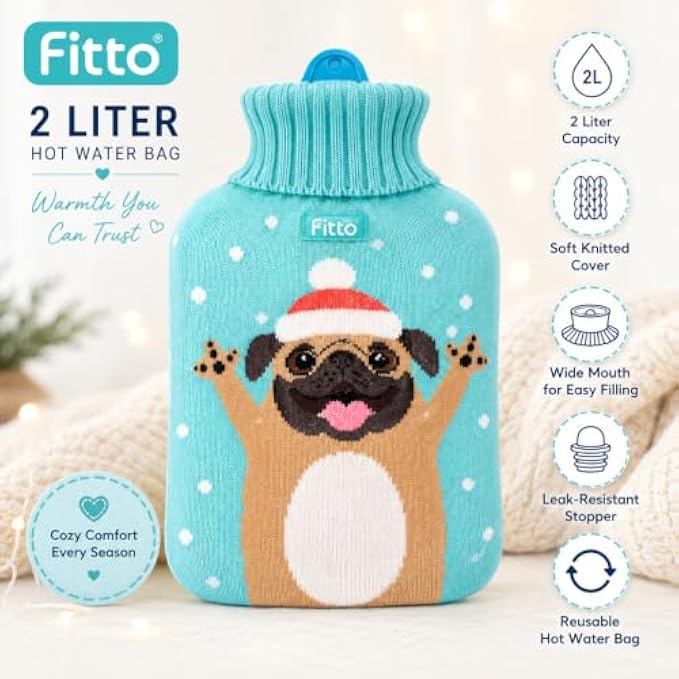 96 Pieces 2 Liter Hot Water Bags with Soft Dog Knitted Cover (Wide Mouth – Leak-Resistant Stopper – Reusable Warm Water Bottle – Blue)