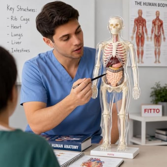 72 Pieces Human Body Anatomy Models (28.5 cm Skeleton with Removable Internal Organs and Display Stand for Biology Study)