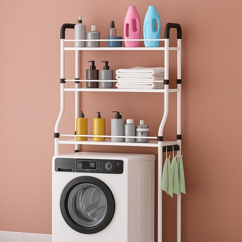 3-Tier Washing Machine Storage Shelf Rack, Bathroom Organizer Shelves, Space-Saving Unit