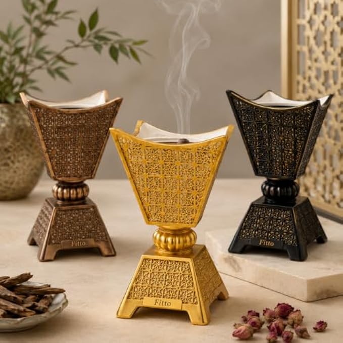 96 Pieces Incense Burner Decorative Gold Bakhoor Holders for Home Fragrance (Metal Aroma Burner with Lattice Design and Stable Base)
