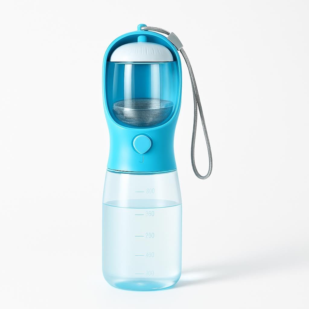Dog Water & Food Bottle with Poop Bag Dispenser – Blue – 300ml / 600ml