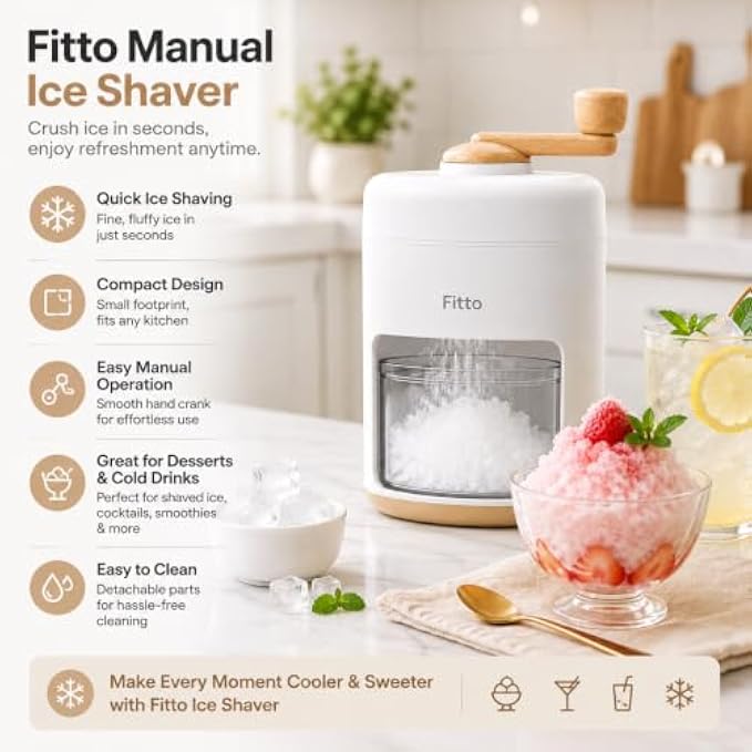72 Pieces Manual Ice Shavers with Hand Crank (Compact Countertop Shaved Ice Maker with Removable Collection Container for Desserts and Cold Drinks – White and Beige)