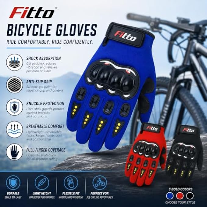 96 Pieces Full-Finger Cycling Gloves with Protective Knuckle Shell (Anti-Slip Grip and Padded Palm for MTB – Road and Outdoor Riding – Blue and Black)