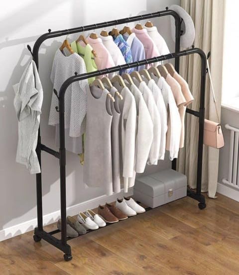 72 Pieces Clothes Racks with Bottom Shelf (Sturdy Black Metal Garment Rack with Storage Shelf for Hanging Clothes – Coats – Jackets – and Organizing Shoes – Accessories – and More)