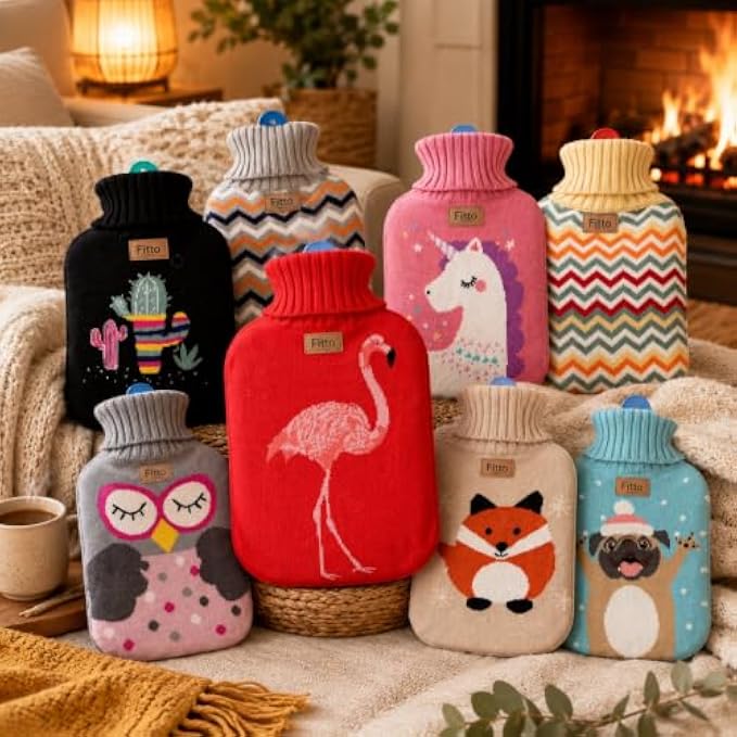 96 Pieces 2L Hot Water Bags with Red Flamingo Knitted Cover (Reusable Warm Water Bottle with Leak-Resistant Stopper for Home Comfort)