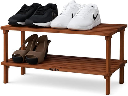 Wooden Shoe Rack 2 Tier, Coffee Brown, 63x26x29.5cm