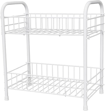 2-Tier Fruit and Vegetable Rack, Metal Wire Kitchen Storage, Modern Decorative Storage Basket, Compact Organizer for Fruits & Veggies, Durable and Easy to Clean, White
