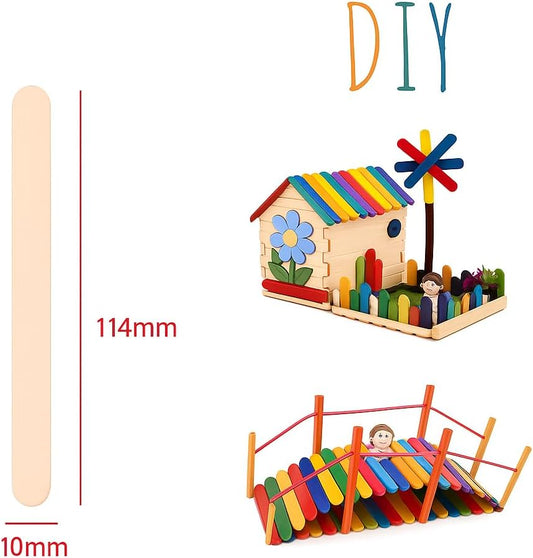 Wooden Sticks 114mm x 10mm, 50 Pieces, Craft Sticks, Wooden Color, DIY Projects, Art Supplies