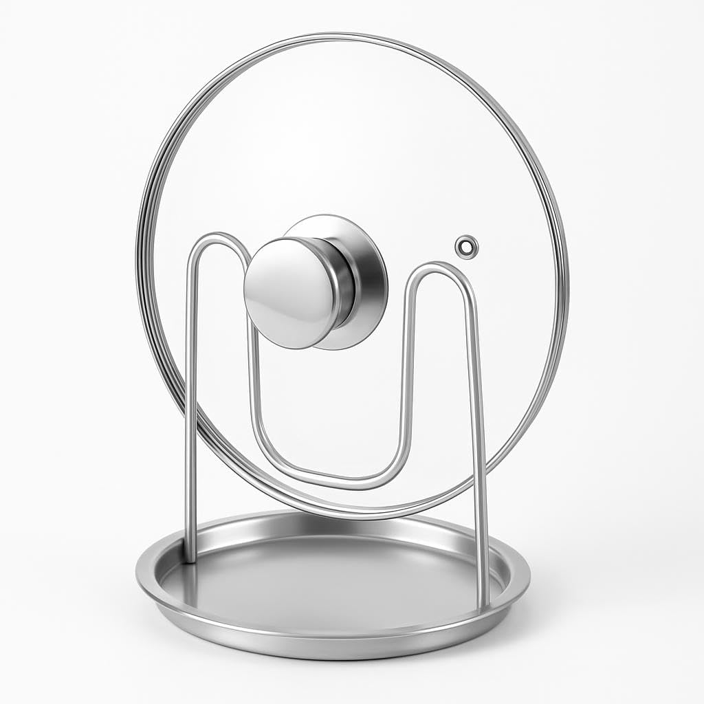 Pot Lid Holder – Stainless Steel & PP – White – Round Design