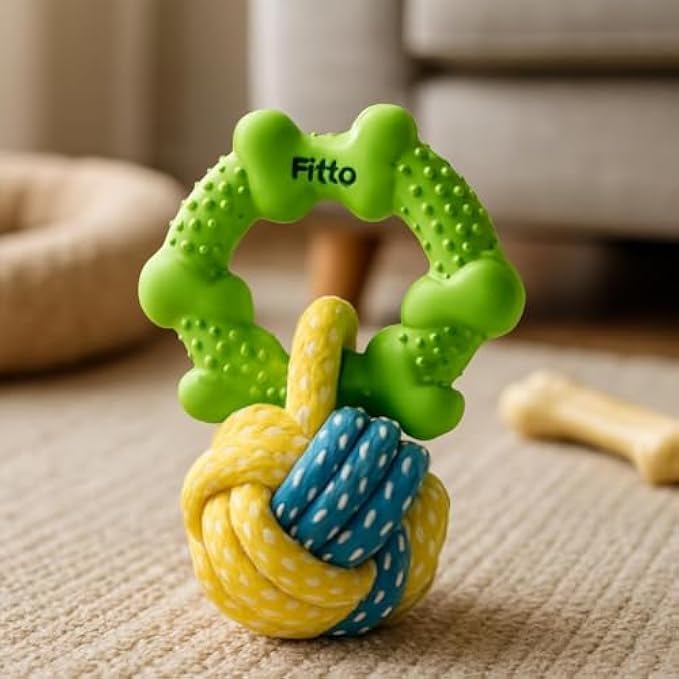Dog Rope Toy - Green 19.5 x 8.5 cm | Durable Cotton Chew & Tug Toy for Dogs and Puppies - Dental Cleaning, Fetch & Interactive Play
