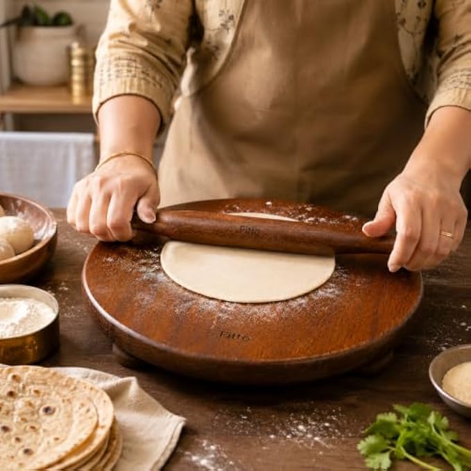 72 Pieces Wooden Rolling Board and Rolling Pin Sets (12 Inch Round Chakla Belan Set for Roti Chapati Paratha Pizza Pastry Dough – Smooth Natural Wood – Brown)