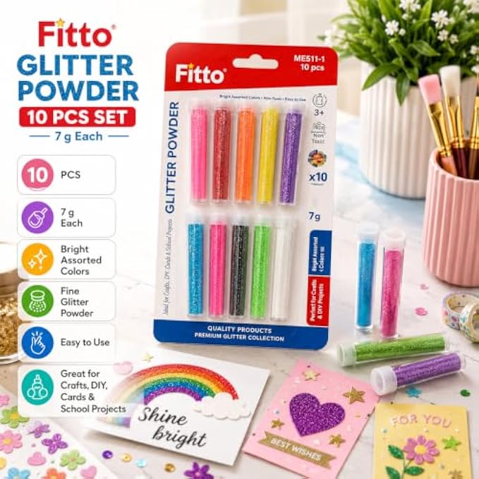 120 Pieces Glitter Powder Sets (10 Tubes – 7 g Each – Assorted Fine Shimmer Colors for Crafts – Cards – Decorations and DIY Projects)