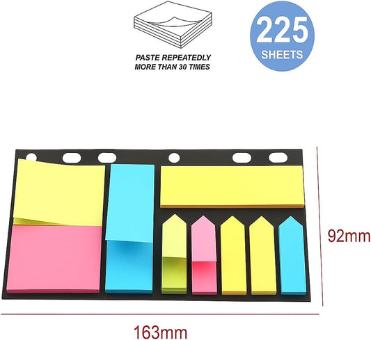 Sticky Notes 225 Sheets, 163mm x 92mm, Multi-Color, 9 in 1 Pack for Office and School Use