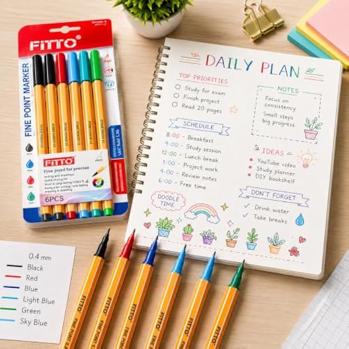 120 Pieces Fine Point Markers (6-Piece Assorted Colors Pens with 0.4 mm Precision Tips for Writing – Drawing – Journaling and Sketching)