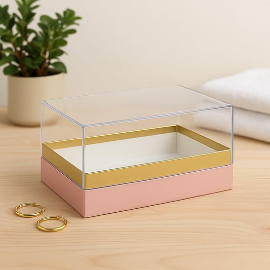 Transparent Acrylic Rectangular Box 18x13.5x10cm Pink for Storage and Display