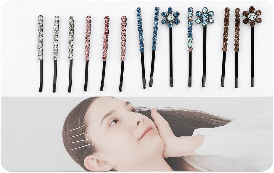 96 Pieces U Shaped Hair Pins with Stones (Pack of 15 – Assorted Colors for Women)