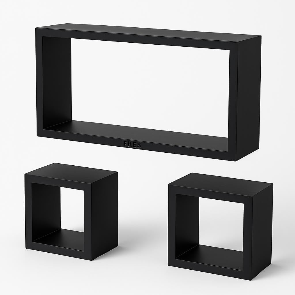 Flt Wall Shelves Cuboid 3Pcs Set, Black for Home and Office Storage