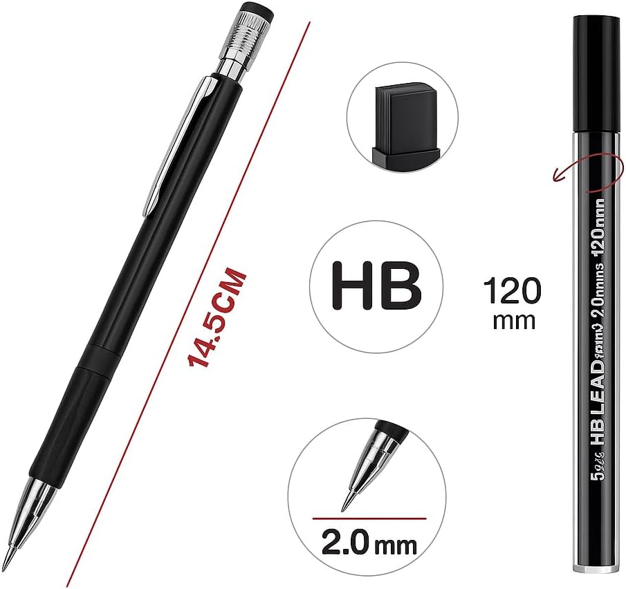 120 Pieces 2.0mm Mechanical Pencils (14.5cm with 120mm Lead for Writing & Drawing)
